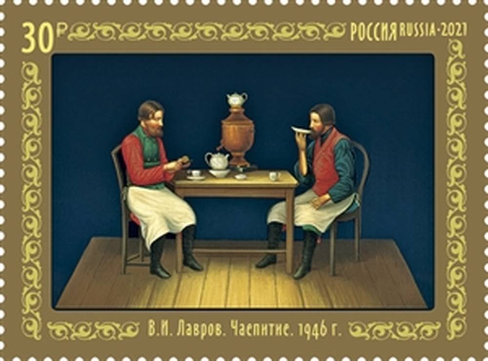 Чаепитие. Федоскинская лаковая миниатюра